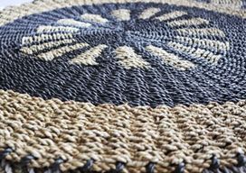 Tapis en Jonc de Mer Rond Noir & Tan - Soleil Intérieur - 1m