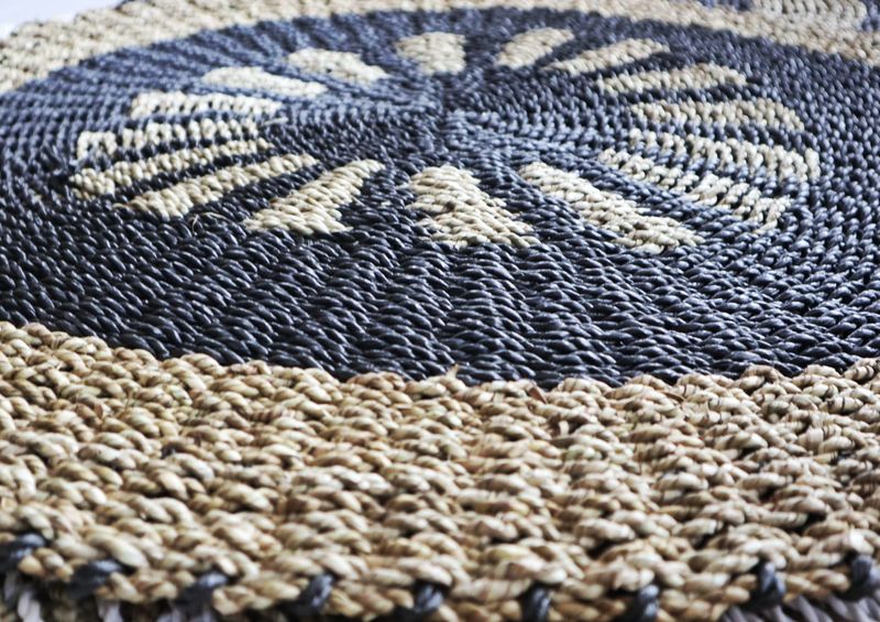 Tapis en Jonc de Mer Rond Noir & Tan - Soleil Intérieur - 1m
