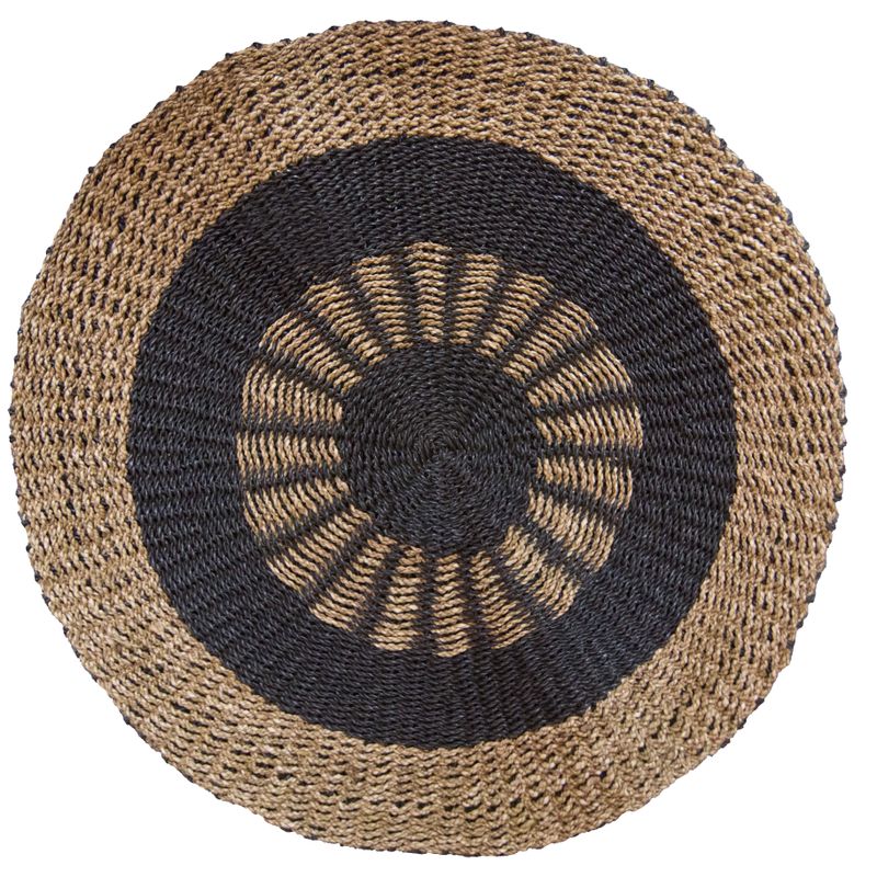 Tapis en Jonc de Mer Rond Noir & Tan - Soleil Intérieur - 1m