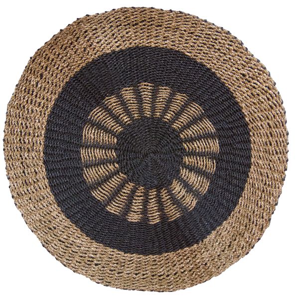 Tapis en Jonc de Mer Rond Noir & Tan - Soleil Intérieur - 1m