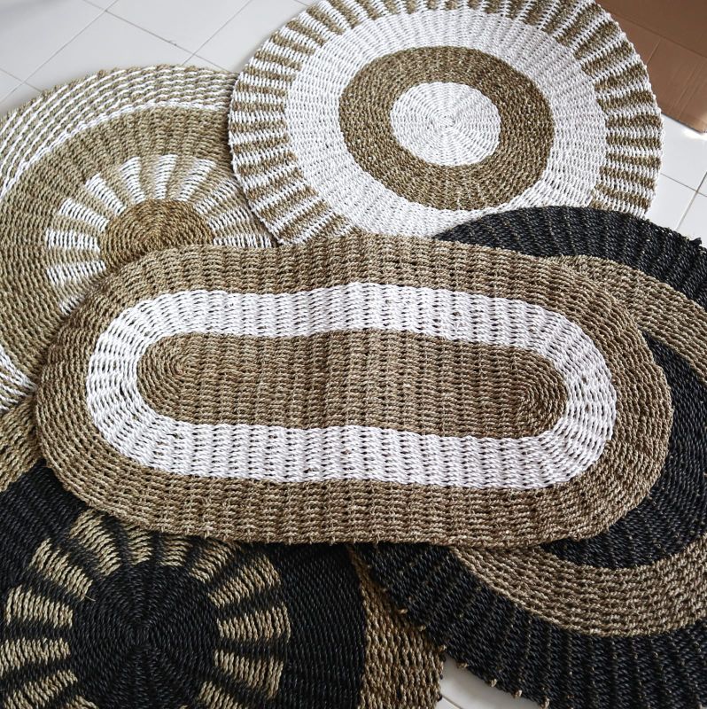 Tapis Jonc de Mer Ovale Blanc & Tan - Classique - 60x120cm