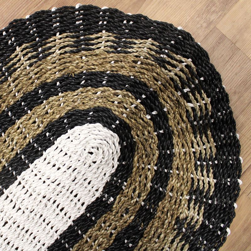 Tapis Jonc de Mer Ovale Noir, Blanc & Tan - Classique - 60x120cm