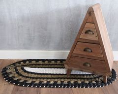 Tapis Jonc de Mer Ovale Noir, Blanc & Tan - Classique - 60x120cm
