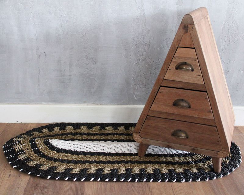 Tapis Jonc de Mer Ovale Noir, Blanc & Tan - Classique - 60x120cm