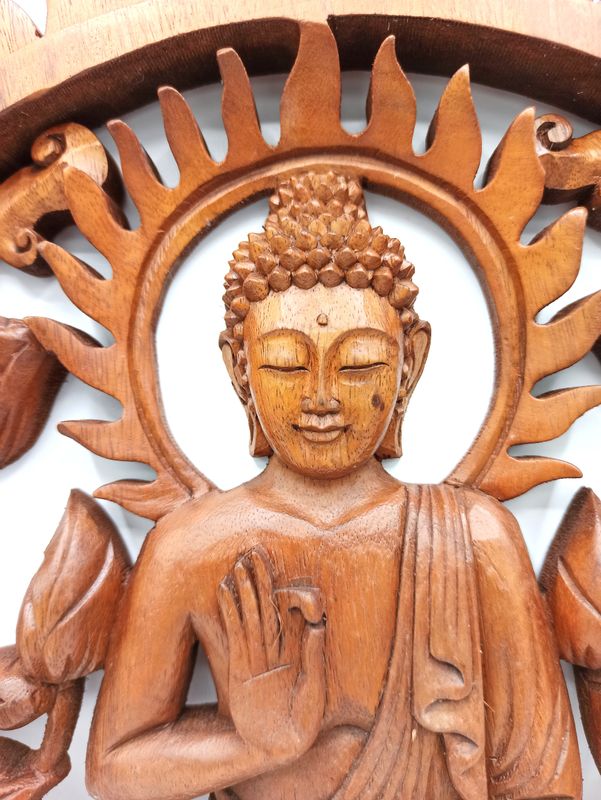 Bois sculté Buddha & Lotus - 40cm