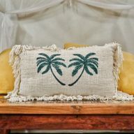 Coussin en lin 30x50 cm Palmier à franges