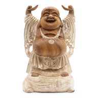 Statue de Bouddha Sculptée à la Main - 40cm Mains en l'air - Peinture à la chaux