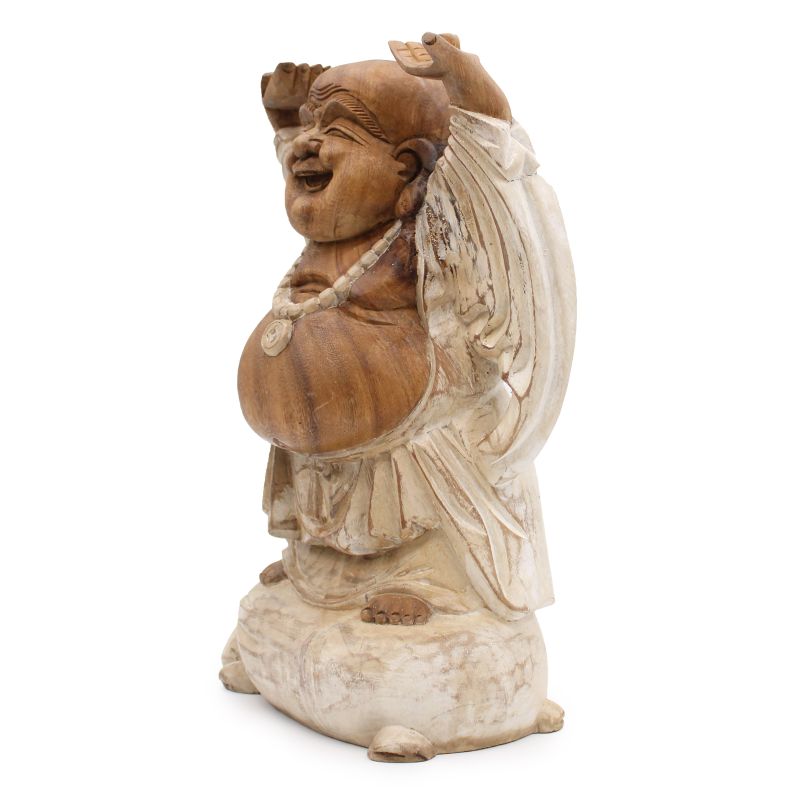 Statue de Bouddha Sculptée à la Main - 40cm Mains en l'air - Peinture à la chaux