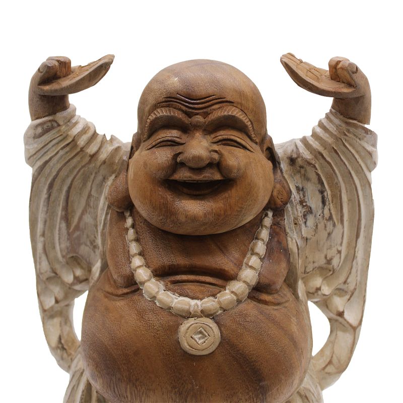 Statue de Bouddha Sculptée à la Main - 40cm Mains en l'air - Peinture à la chaux