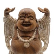 Statue de Bouddha Sculptée à la Main - 40cm Mains en l'air - Peinture à la chaux