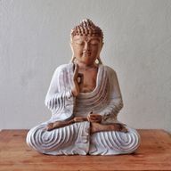Statue de Bouddha Sculptée à la Main - Transmission d'enseignement de 30 cm - Blanchi à la chaux