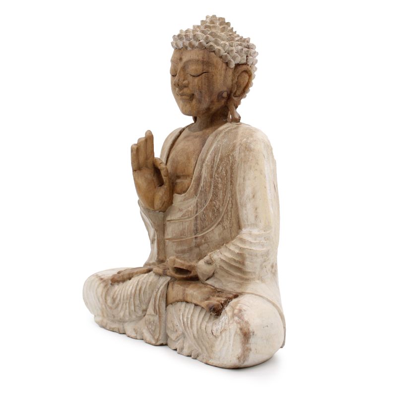 Statue de Bouddha Sculptée à la Main - Transmission d'enseignement de 30 cm - Blanchi à la chaux
