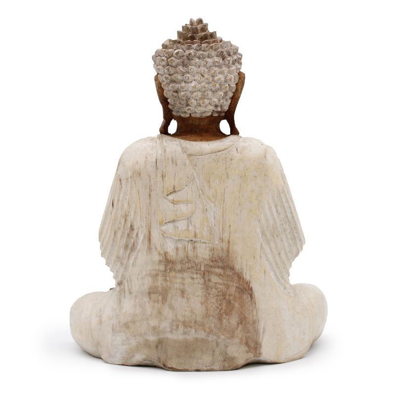 Statue de Bouddha Sculptée à la Main - Transmission d'enseignement de 30 cm - Blanchi à la chaux