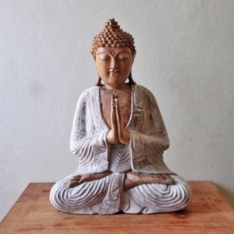 Statue de Bouddha Sculptée à la Main - 40cm Bienvenue - Blanchi