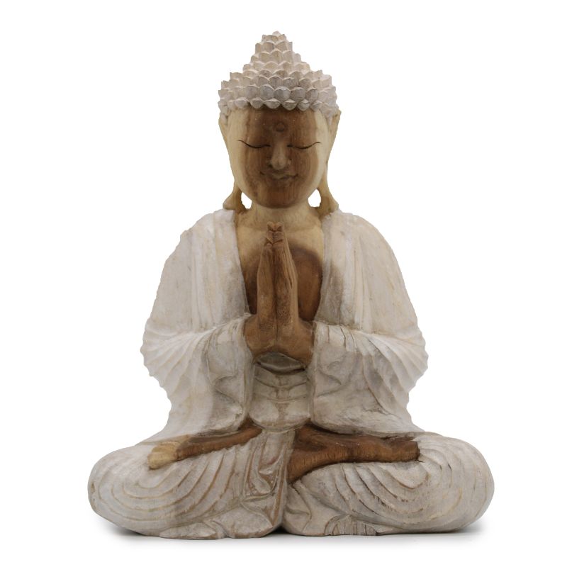 Statue de Bouddha Sculptée à la Main - 30cm Binevenue - Blanchi