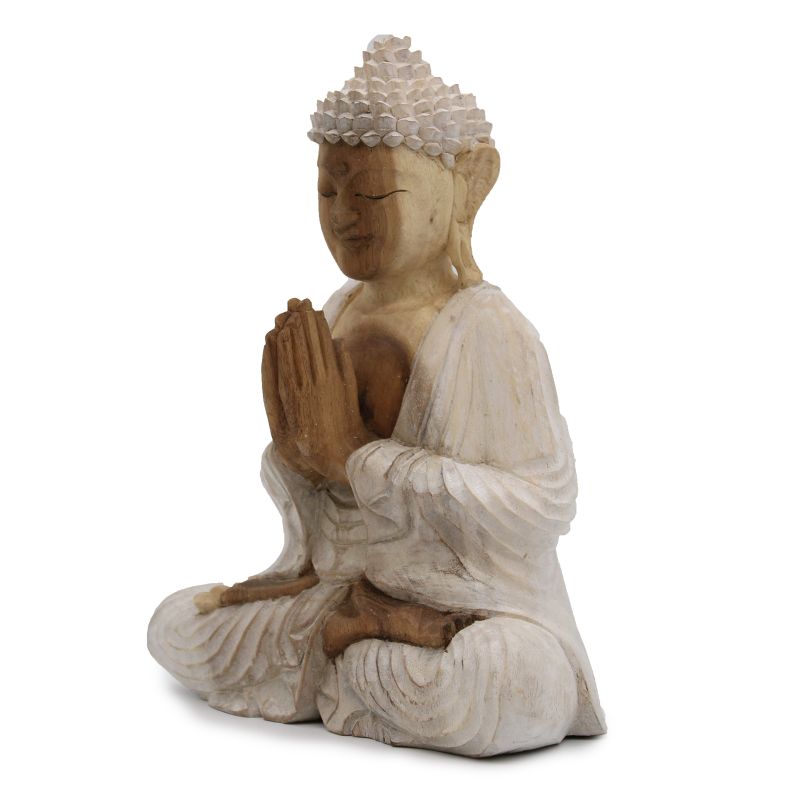 Statue de Bouddha Sculptée à la Main - 30cm Binevenue - Blanchi