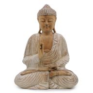 Statue de Bouddha sculptée à la main - Transmission d'enseignement de 40 cm - Blanchi à la chaux