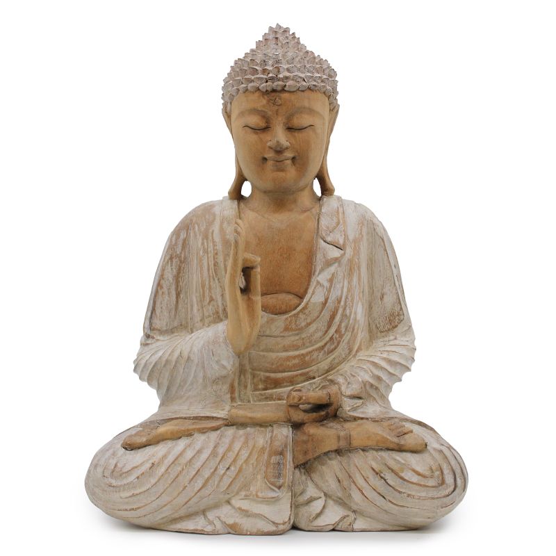Statue de Bouddha sculptée à la main - Transmission d'enseignement de 40 cm - Blanchi à la chaux