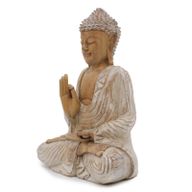 Statue de Bouddha sculptée à la main - Transmission d'enseignement de 40 cm - Blanchi à la chaux