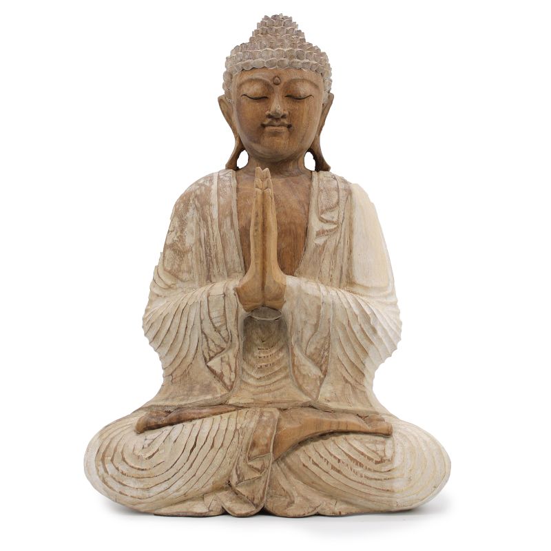 Statue de Bouddha Sculptée à la Main - 40cm Bienvenue - Blanchi