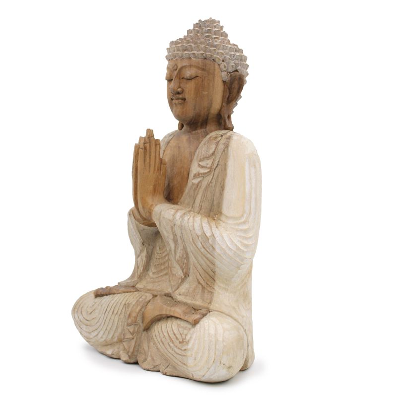 Statue de Bouddha Sculptée à la Main - 40cm Bienvenue - Blanchi
