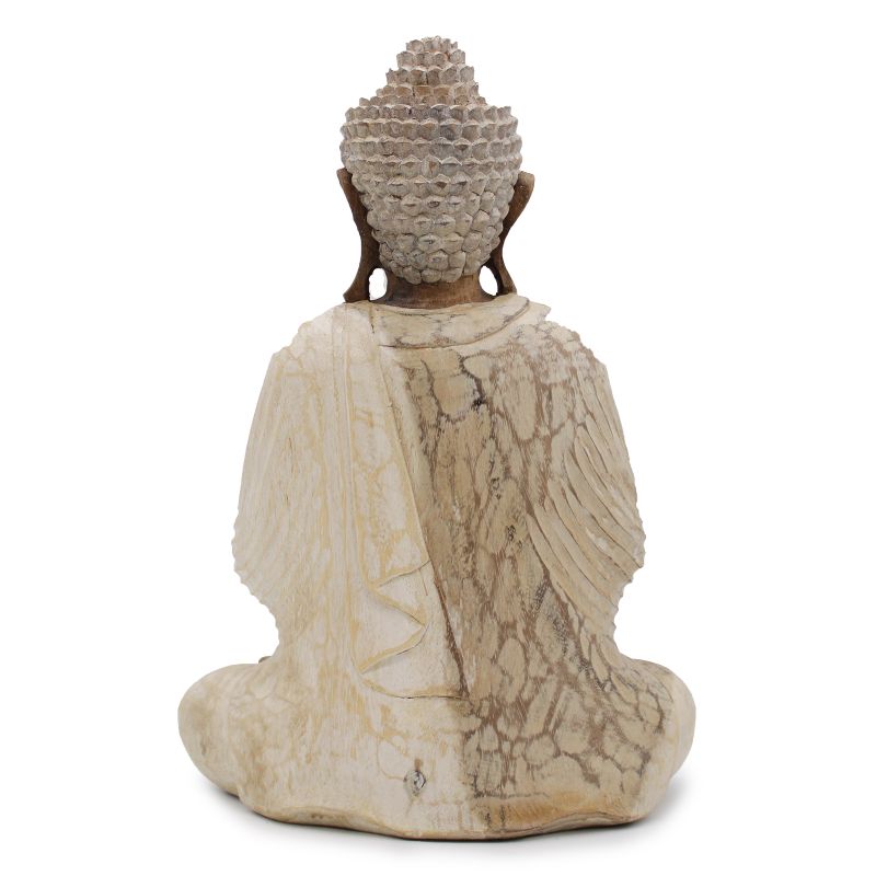 Statue de Bouddha Sculptée à la Main - 40cm Bienvenue - Blanchi
