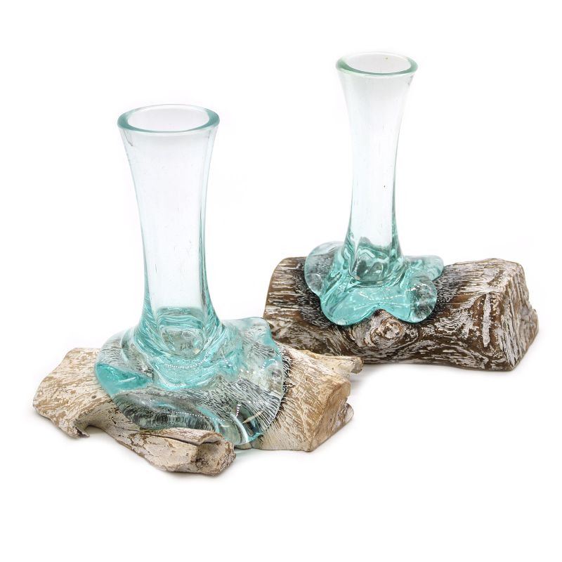 Verre sur Bois Blanchi - Vase - Petit