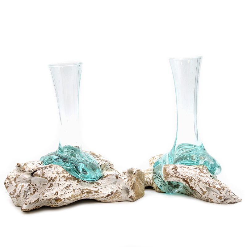 Verre sur Bois Blanchi - Vase - Moyen