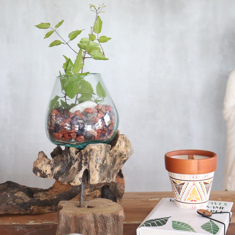 Verre sur Bois avec Support - Bol Moyen