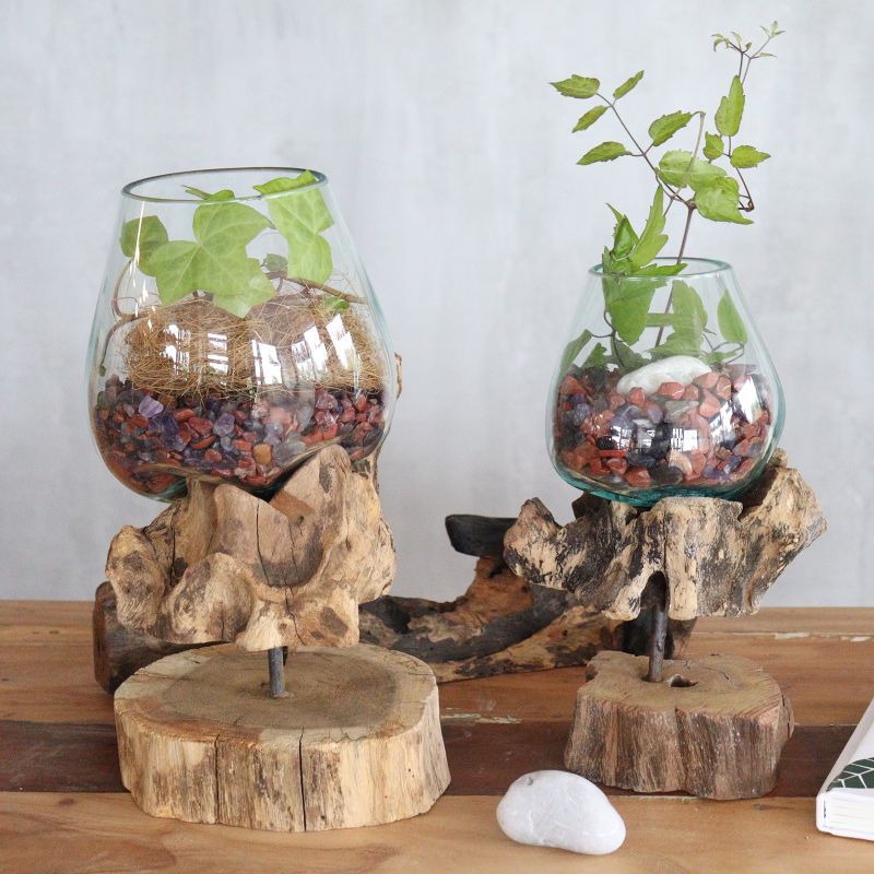 Verre sur Bois avec Support - Grand Bol