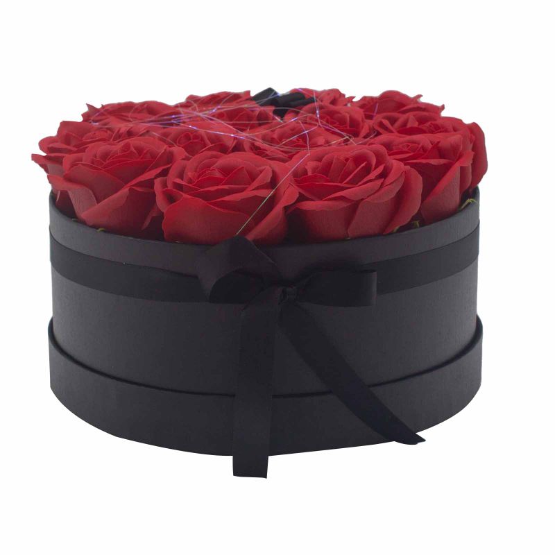 Bouquet Cadeau Fleur de Savon - 14 Roses Rouges - Rond