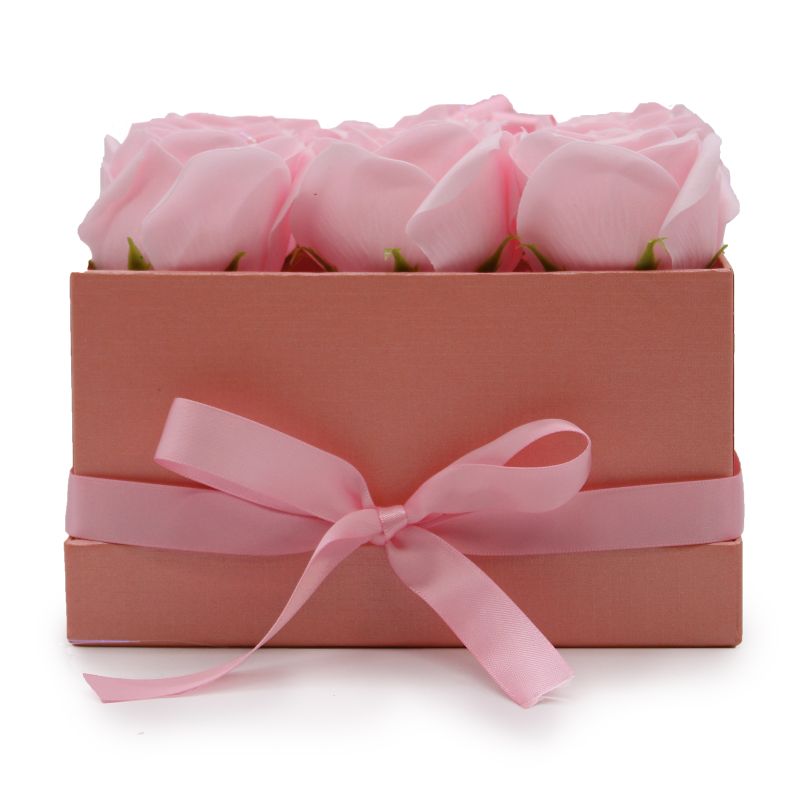 Bouquet Cadeau Fleur de Savon - 9 Roses Roses - Carré