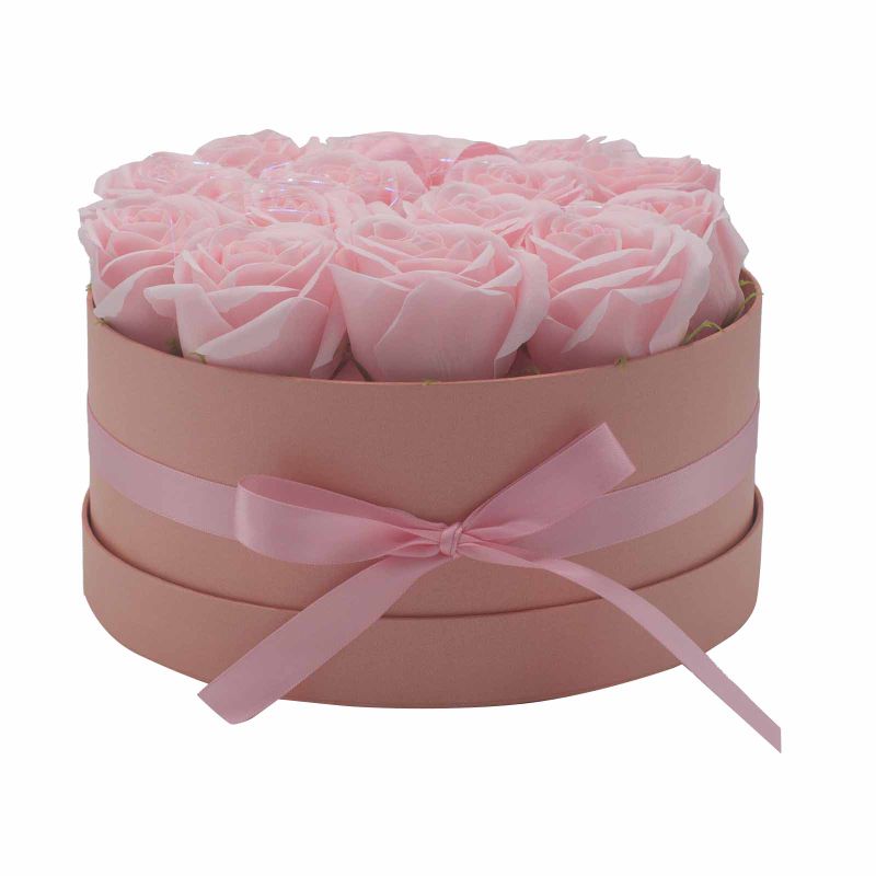 Bouquet Cadeau Fleur de Savon - 14 Roses Roses - Rond