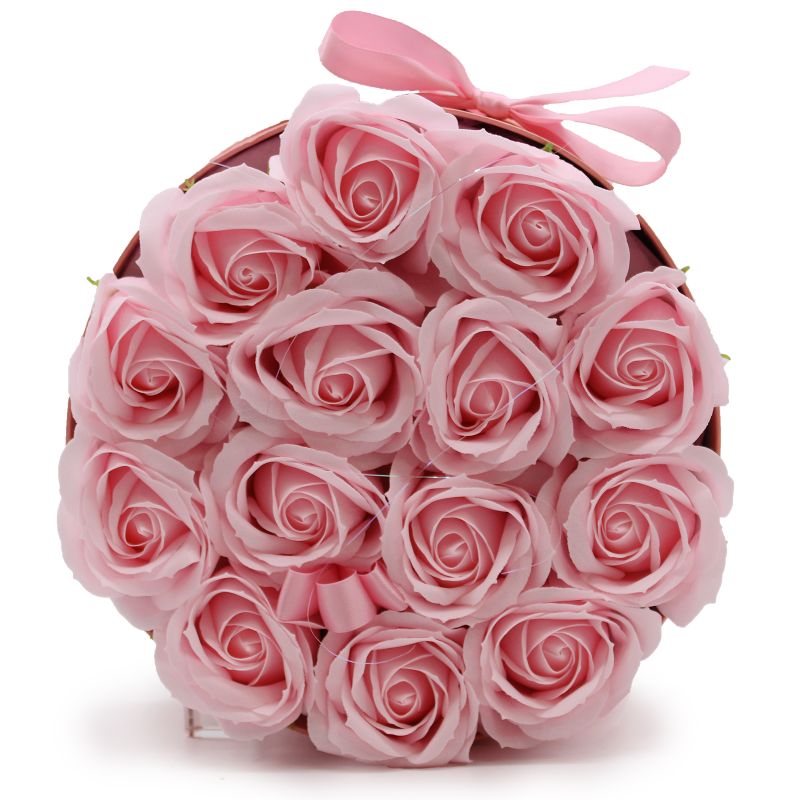 Bouquet Cadeau Fleur de Savon - 14 Roses Roses - Rond
