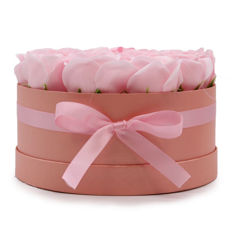 Bouquet Cadeau Fleur de Savon - 14 Roses Roses - Rond