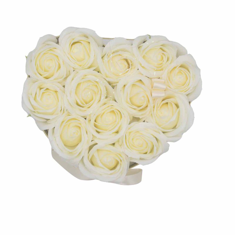 Bouquet Cadeau Fleur de Savon - 13 Roses Crème - Coeur