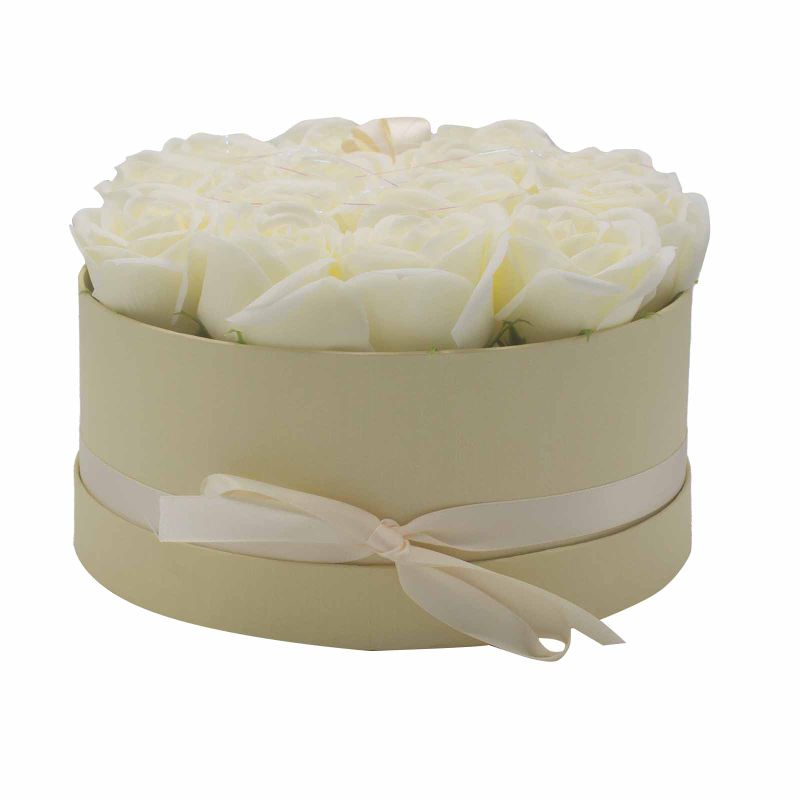 Bouquet Cadeau Fleur de Savon - 14 Roses Crème - Rond