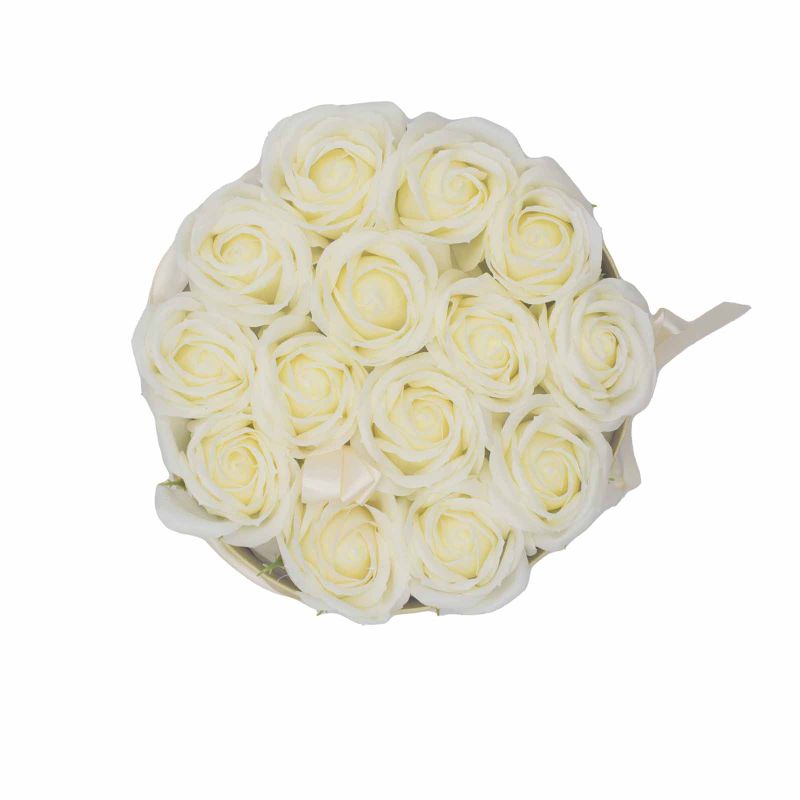 Bouquet Cadeau Fleur de Savon - 14 Roses Crème - Rond