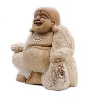 Statue de Bouddha Sculptée à la Main - 30cm Heureux - Blanchi