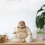 Statue de Bouddha Sculptée à la Main - 30cm Heureux - Blanchi