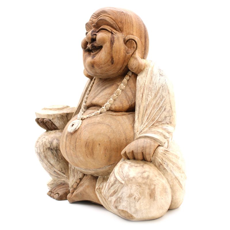 Statue de Bouddha Sculptée à la Main - 40cm Happy - Peinture à la chaux