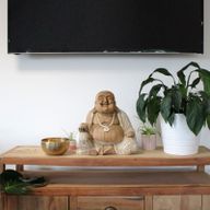 Statue de Bouddha Sculptée à la Main - 40cm Happy - Peinture à la chaux
