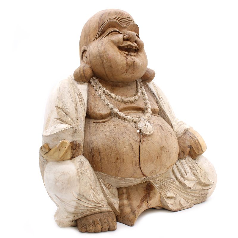Statue de Bouddha Sculptée à la Main - 50cm Happy - Peinture à la chaux