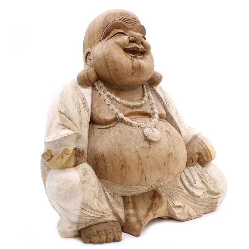 Statue de Bouddha Sculptée à la Main - 50cm Happy - Peinture à la chaux