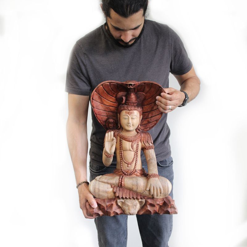 Statue de Bouddha Sculptée à la Main - Shiva avec Cobra - 50cm