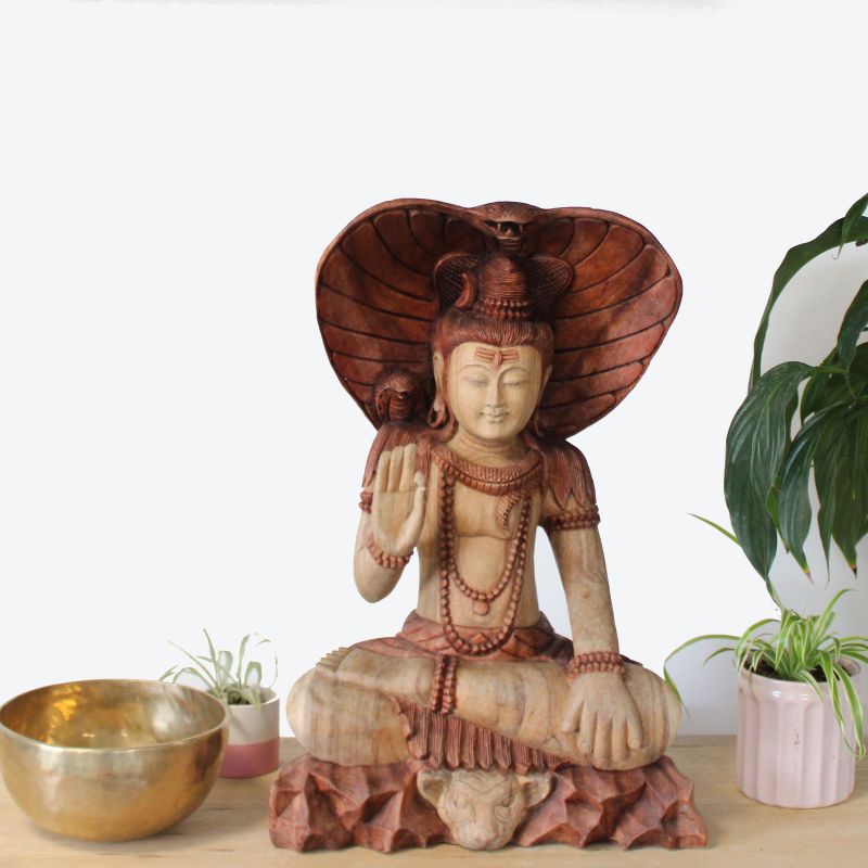 Statue de Bouddha Sculptée à la Main - Shiva avec Cobra - 50cm