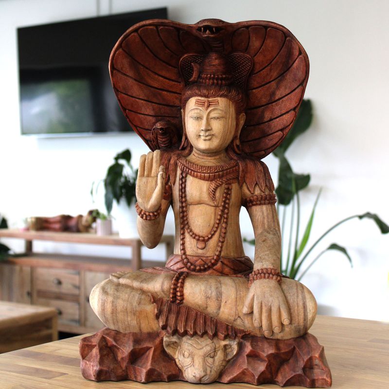 Statue de Bouddha Sculptée à la Main - Shiva avec Cobra - 50cm