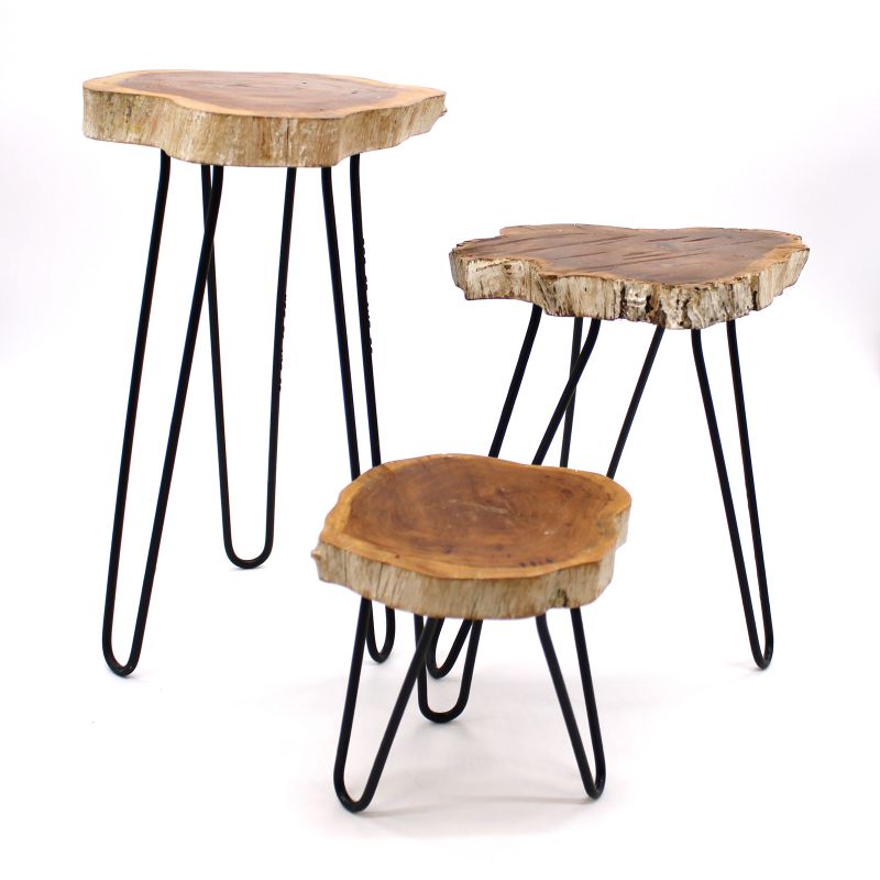Ensemble de 3 supports en Bois pour pots de fleurs- Blanc Délavé