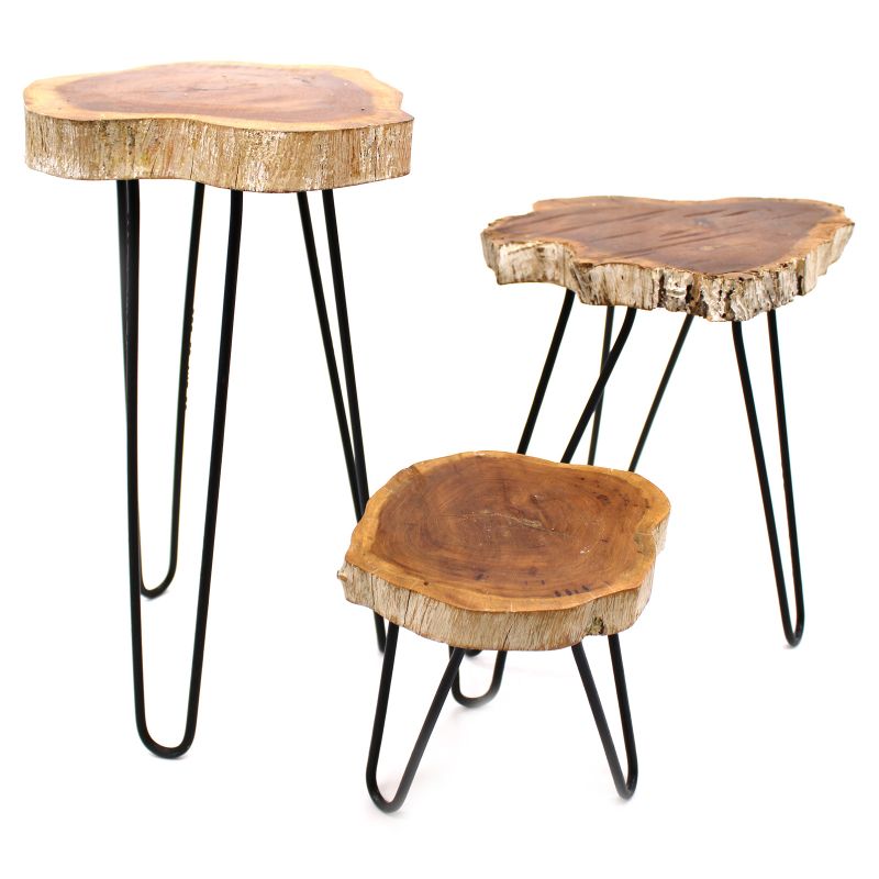 Ensemble de 3 supports en Bois pour pots de fleurs- Blanc Délavé