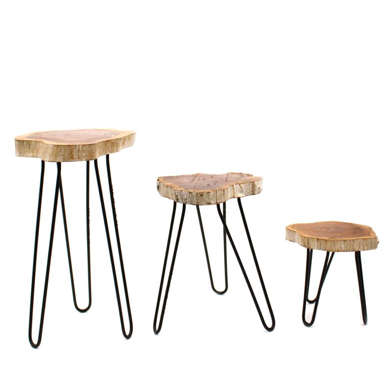 Ensemble de 3 supports en Bois pour pots de fleurs- Blanc Délavé